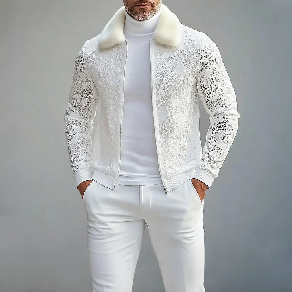 Men's Furry Turn-Down Collar Zip Jacket