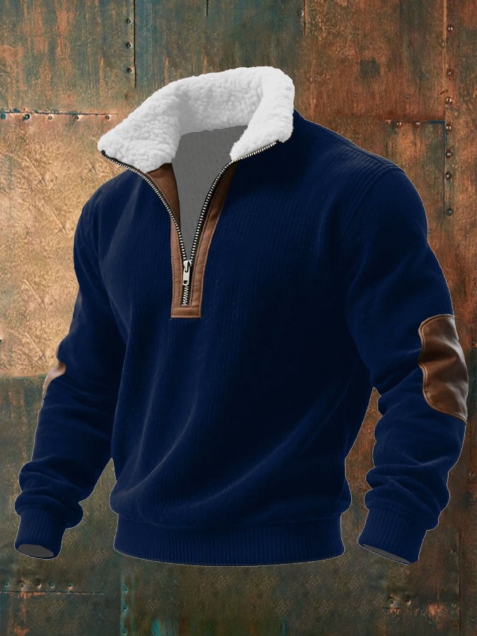 Men's Knitted Sweater with Zip and Fur Collar | Last Day 80% Off!