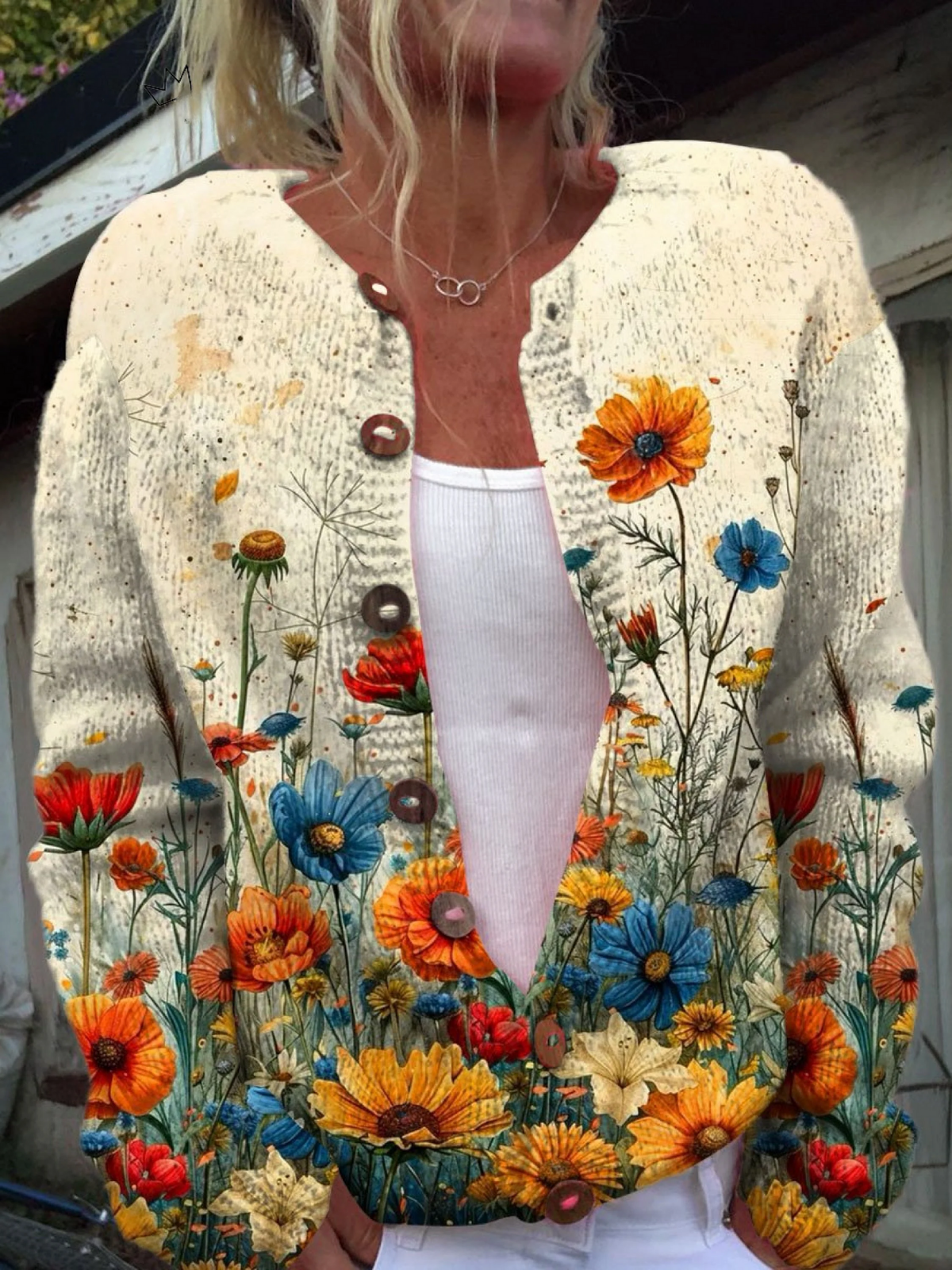 Vintage Flower Art Print Buttoned Cardigan Sweater | Last Day 80% Off!