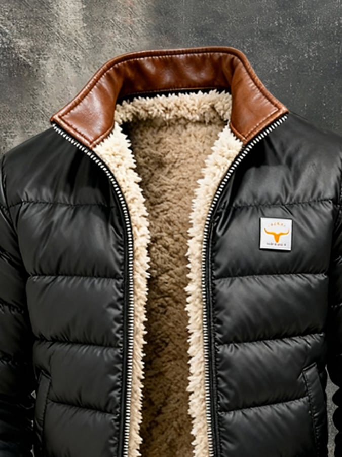 Vintage leather outdoor jacket with stitching for men, cotton jacket | Last Day 80% Off!