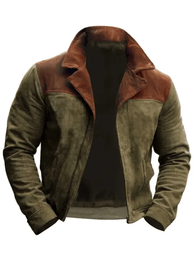 Men's Vintage Suede Colourblock Pocket Lapel Outdoor Jacket Last Day 80% Off!