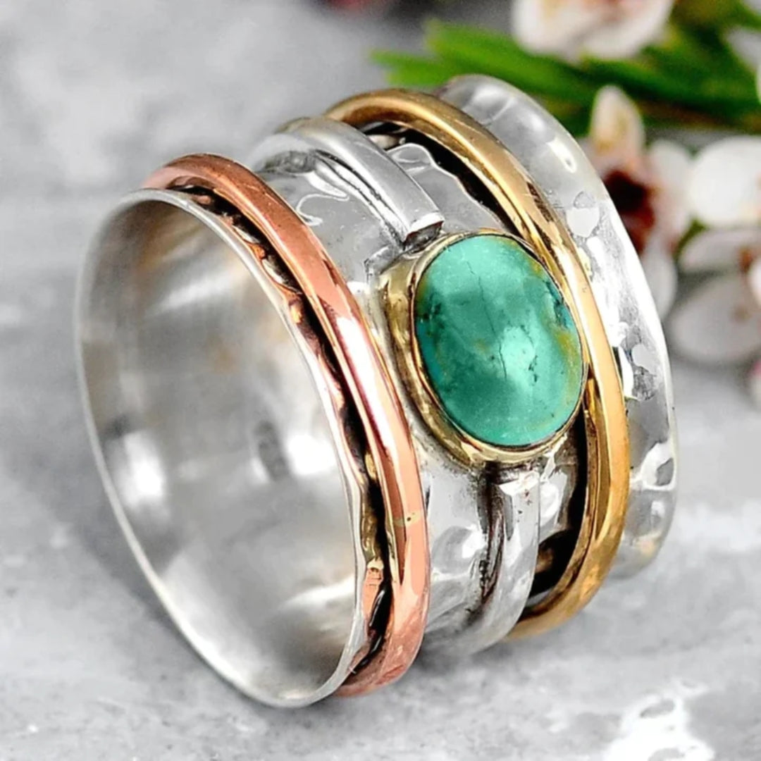 Coco - Vintage Gold & Silver Turquoise Ring | Last Day 80% Off!