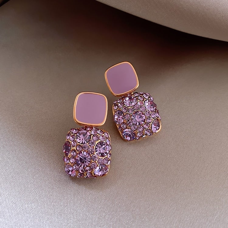 Luxury Purple Earrings with Zirconia Inlay | Last day 80% off!