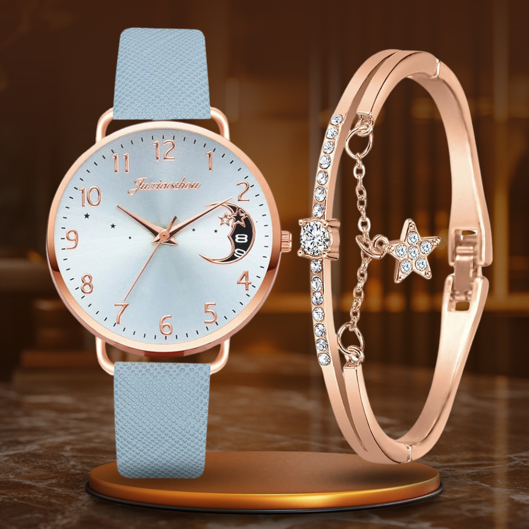 Moon Numbers Dial Watch and Bracelets Set | Last day 80% off!
