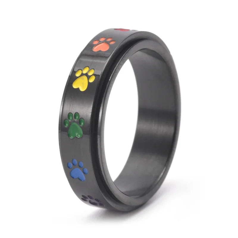 Spinning Stress-Relief Paw Ring – Stainless Steel with Rainbow Paws | Last Day 80% Off!