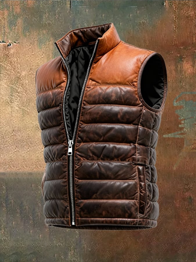 Sleeveless retro gilet for men, made from leather, cotton, and featuring pleats | Last Day 80% Off!