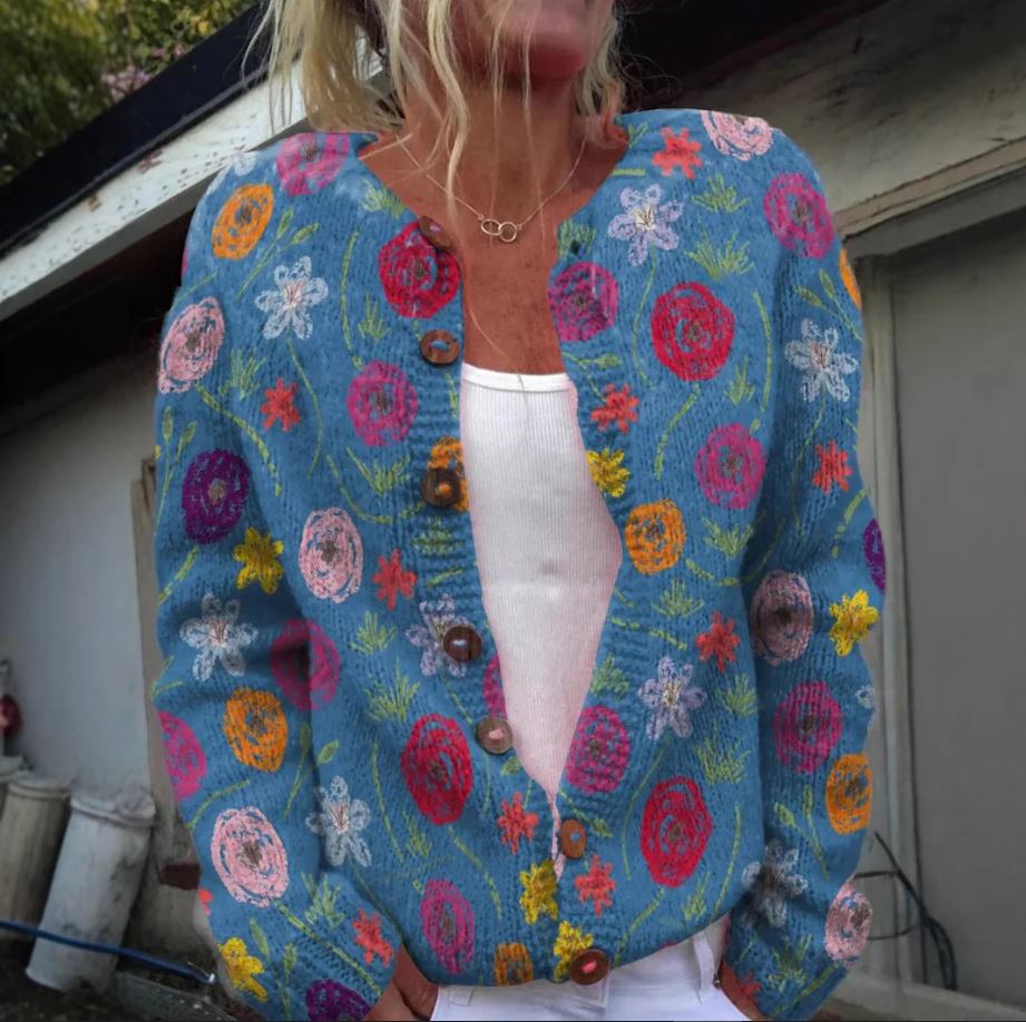 Tilda | Blue cardigan with floral print | Last day 80% off!