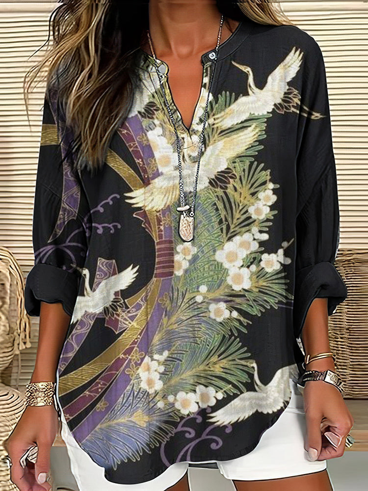 Orielle - Elegant Flight Print Blouse | Last Day 80% Off!