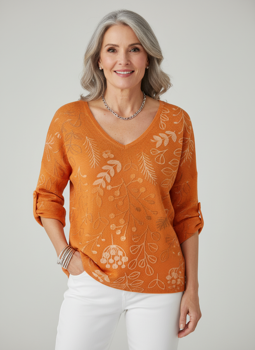 Mirelle | Cotton Blend Sweater with Leaf Pattern | Last day 80% off!