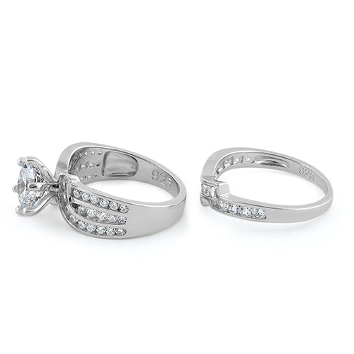 Sterling Silver CZ Engagement Ring Set | Last day 80% off!