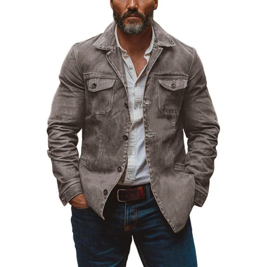 Men's Vintage Heavy Washed Leather Lapel Single Breasted Multi-Pocket Work Jacket Last Day 80% Off!