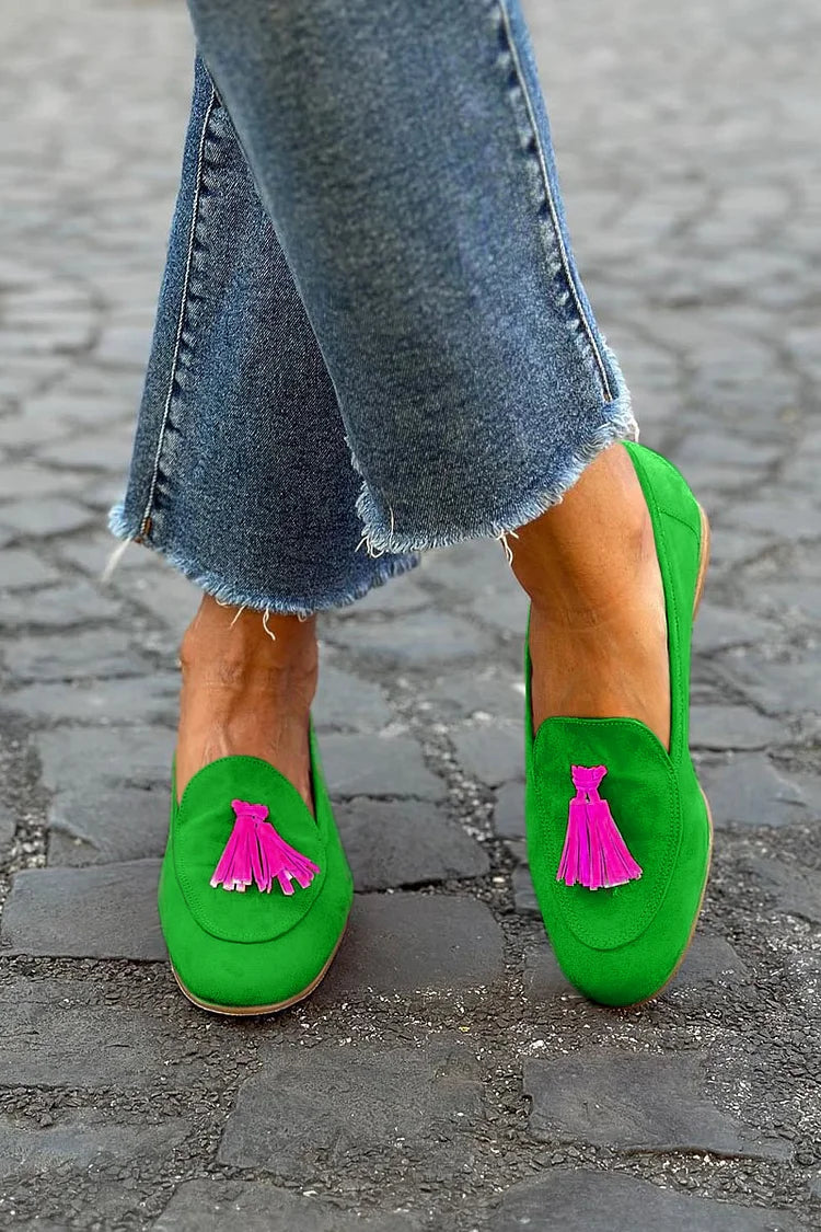 April | Green Loafer With Fuchsia Tassel | Last Day 80% Off!