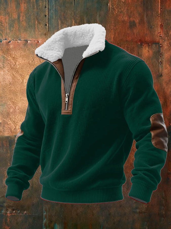 Men's Knitted Sweater with Zip and Fur Collar | Last Day 80% Off!