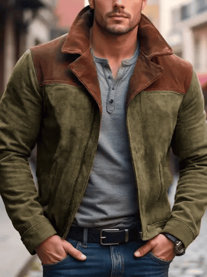Men's Vintage Suede Colourblock Pocket Lapel Outdoor Jacket Last Day 80% Off!
