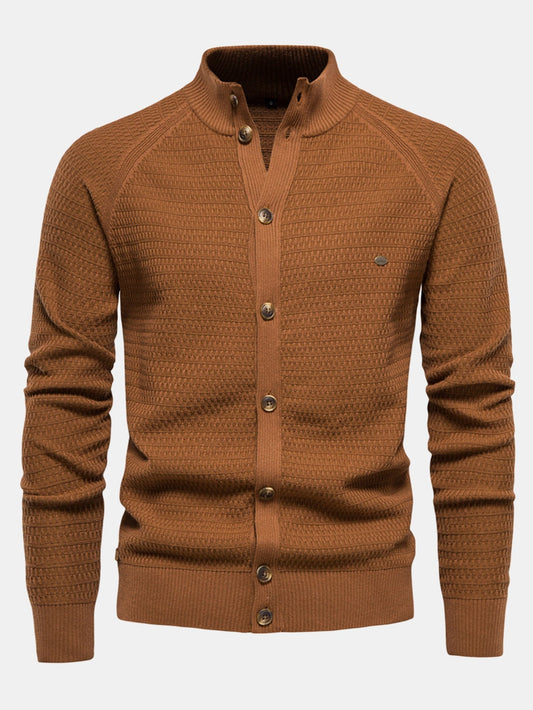 Knitted sweater with structured stand-up collar and buttons | Last day 80% off!