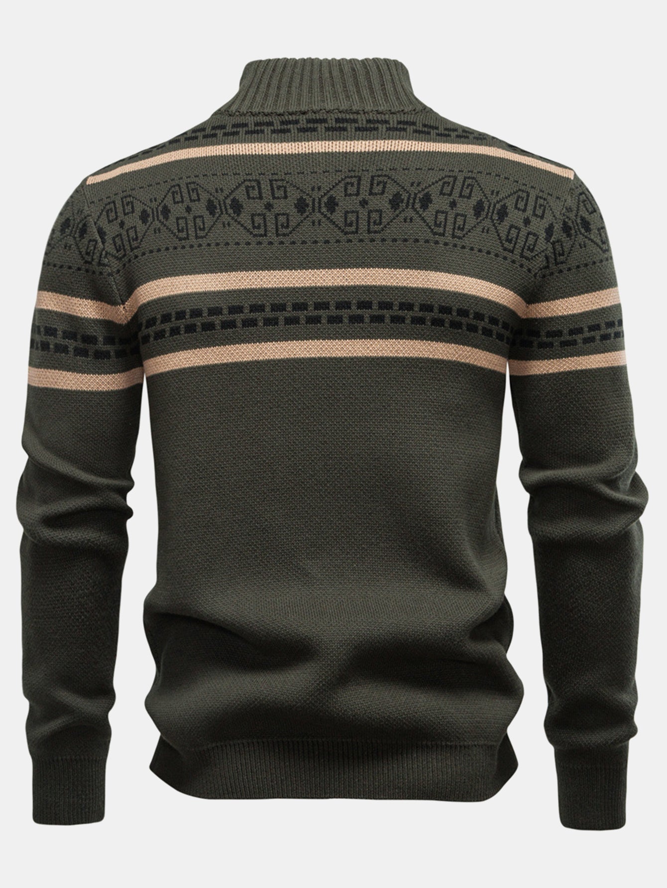 Geometric Jacquard Zip Stand Collar Sweater | Last day 80% off!