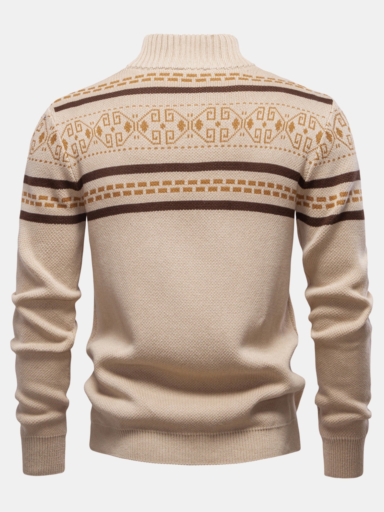 Geometric Jacquard Zip Stand Collar Sweater | Last day 80% off!