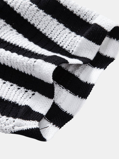 Shirt with drop shoulders and crochet stripes & linen trousers with straight legs | Last day 80% off!