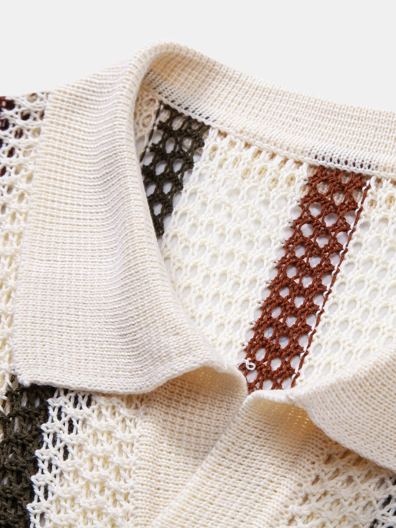 Striped Crocheted V-Neck Polo & Linen Straight Leg Trousers | Last day 80% off!