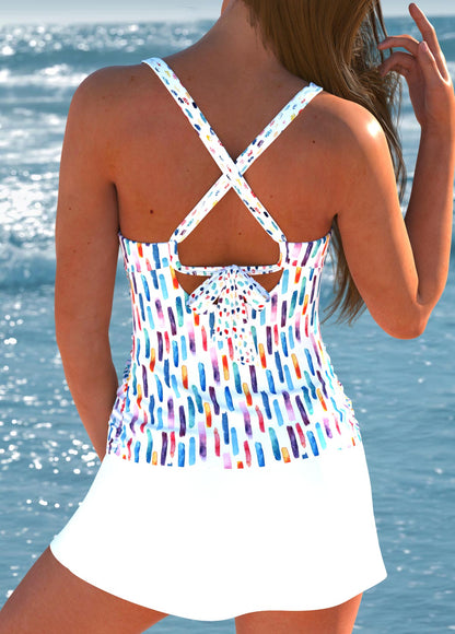 Emma - Blue Striped Tankini with Cross Straps | Last Day 80% Off!