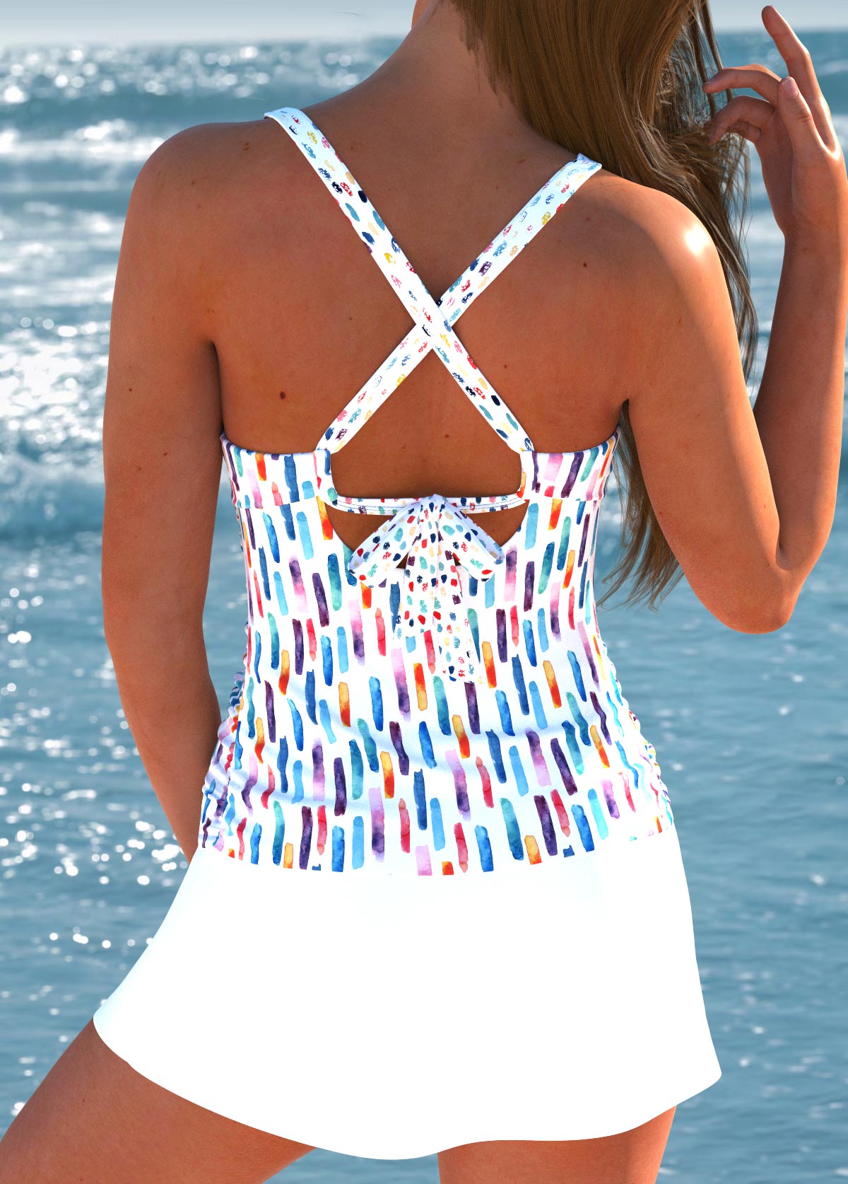 Emma - Blue Striped Tankini with Cross Straps | Last Day 80% Off!