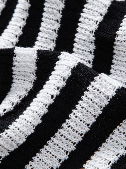 Shirt with Striped Crocheted Drop Shoulder | Last day 80% off!