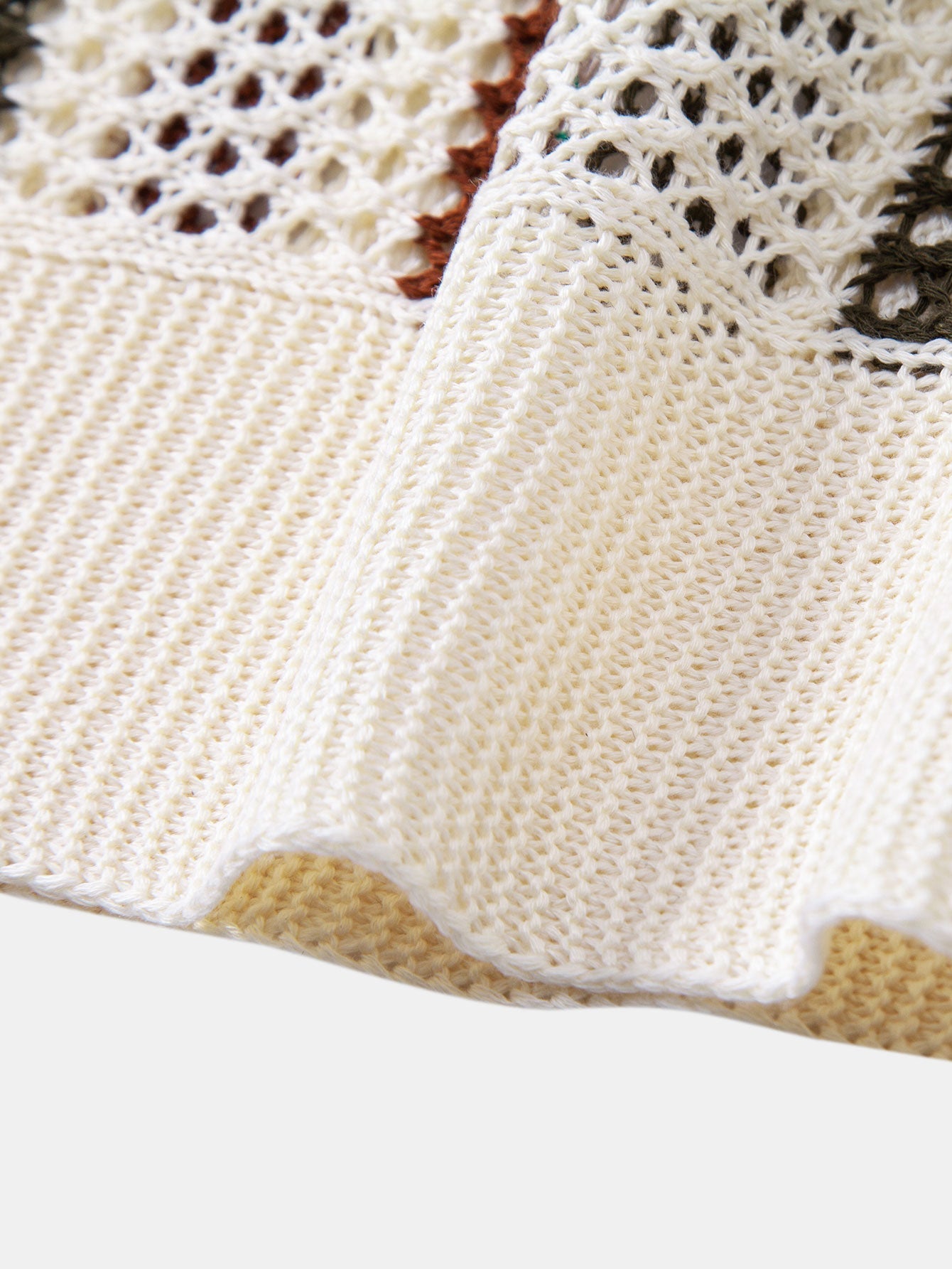 Striped Crocheted V-Neck Polo & Linen Straight Leg Trousers | Last day 80% off!