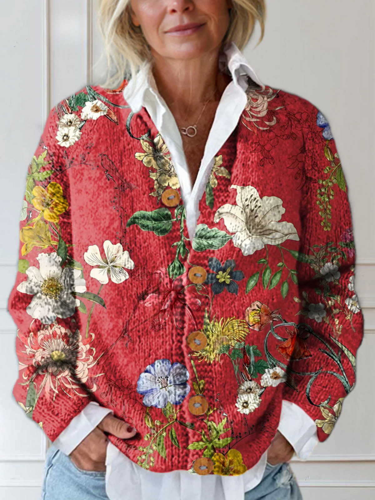 Women's Vintage Floral Art Print Buttoned Cardigan Sweater | Last Day 80% Off!