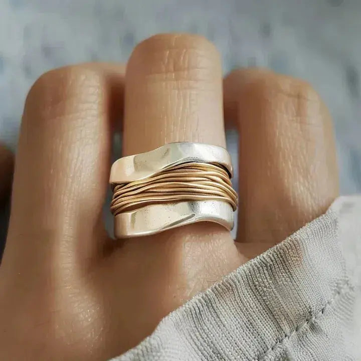 Silver ring with golden threads | Last day 80% off!
