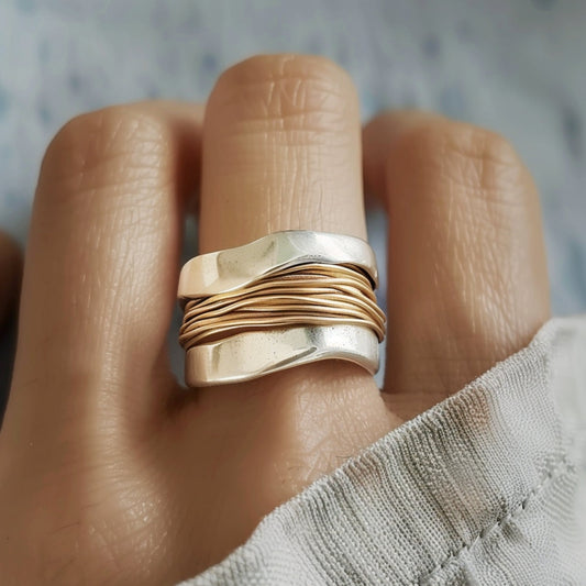Silver Golden Threads Ring | Last Day 80% Off!