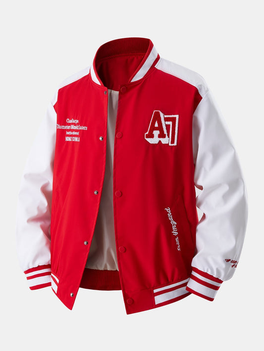 Relaxed Fit Contrast Embroidered Baseball Jacket | Last day 80% off!