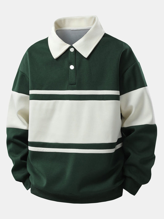 Relaxed Fit Colour Block Patchwork Polo Sweatshirt | Last Day 80% Off!