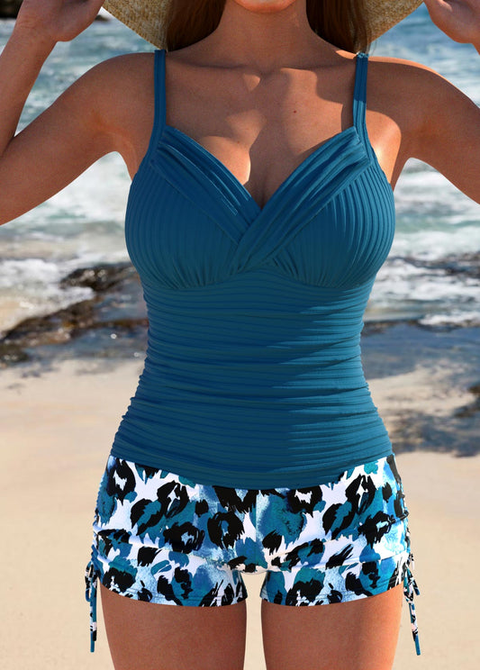 Linda I Stylish and Elegant Tankini Set in Leopard Peacock Blue I Last Day 80% Discount!