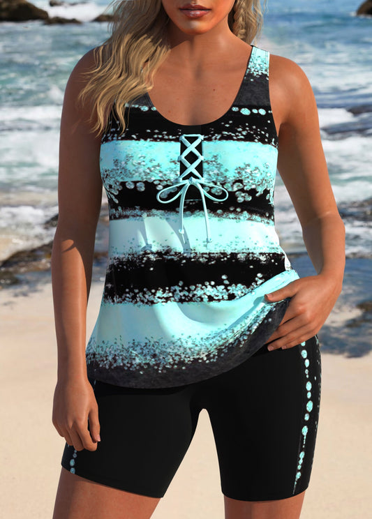 Emma I Trendy Striped Tankini with Lacing I Last Day 80% Discount!