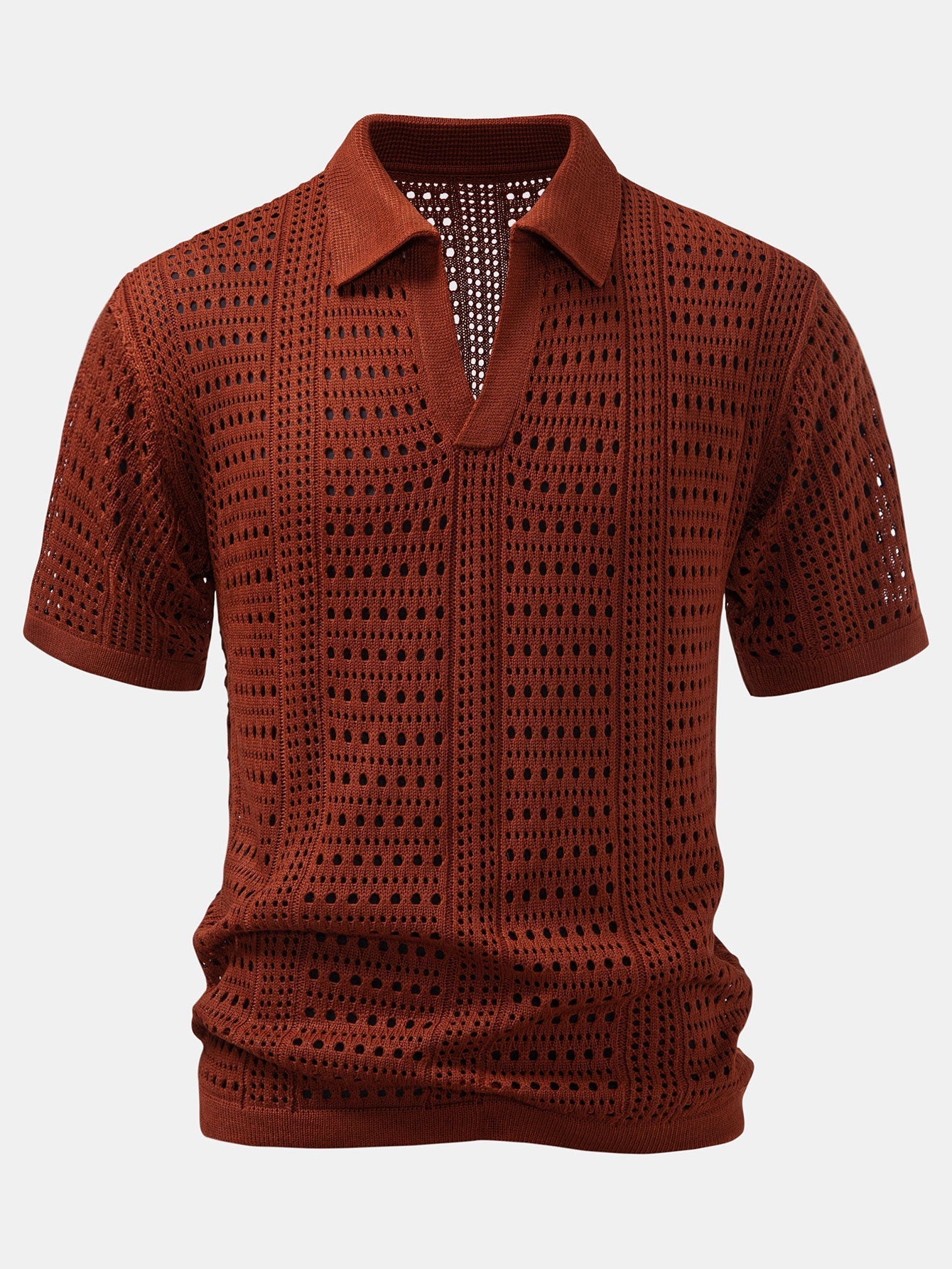 Crocheted V-Neck Polo Shirt & Linen Straight Leg Trousers | Last day 80% off!