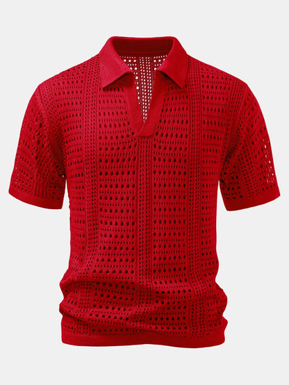 Crocheted V-Neck Polo Shirt & Linen Straight Leg Trousers | Last day 80% off!