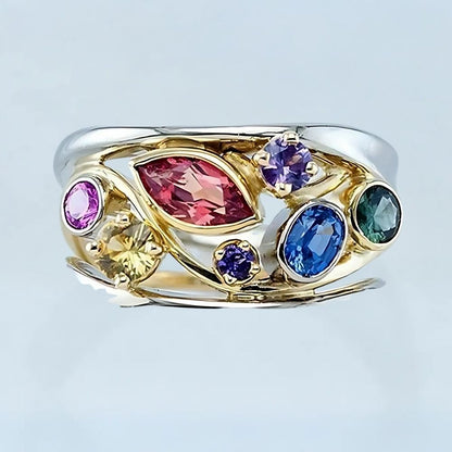 Aurora Gem Ring – Silver & Gold Band | Last Day 80% Off!