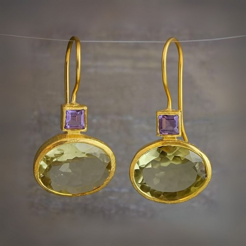Lena Gold Amethyst Drop Earrings | Last day 80% off!