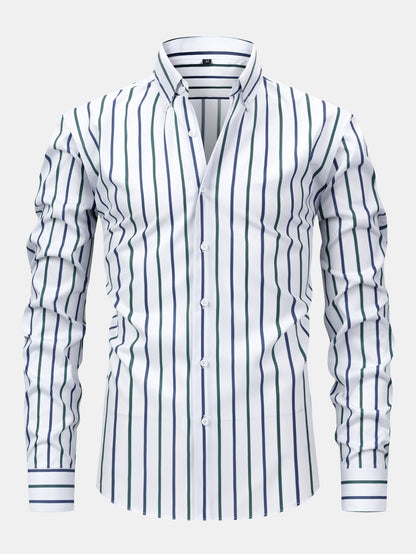 Shirt with long sleeves, stripes, and buttons & slim fit tapered trousers | Last day 80% off!