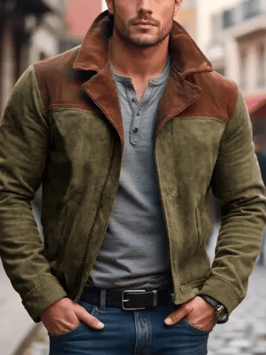 Men's Vintage Suede Colourblock Pocket Lapel Outdoor Jacket (BUY 1 GET 1 FREE)