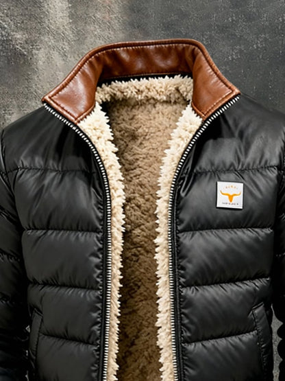 Vintage leather outdoor jacket with stitching for men, cotton jacket | Last Day 80% Off!