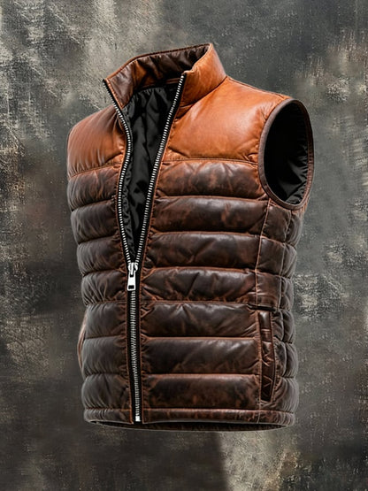 Sleeveless retro gilet for men, made from leather, cotton, and featuring pleats | Last Day 80% Off!