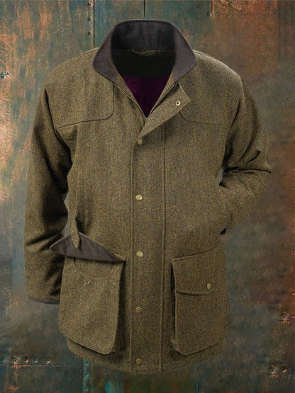 Men's Western Vintage Outdoor Hunting Zip Button Herringbone Casual Jacket Last day 80% off!