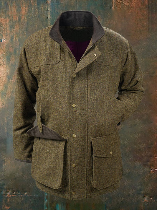 Men's Western Vintage Outdoor Hunting Zip Button Herringbone Casual Jacket (BUY 1 GET 1 FREE)