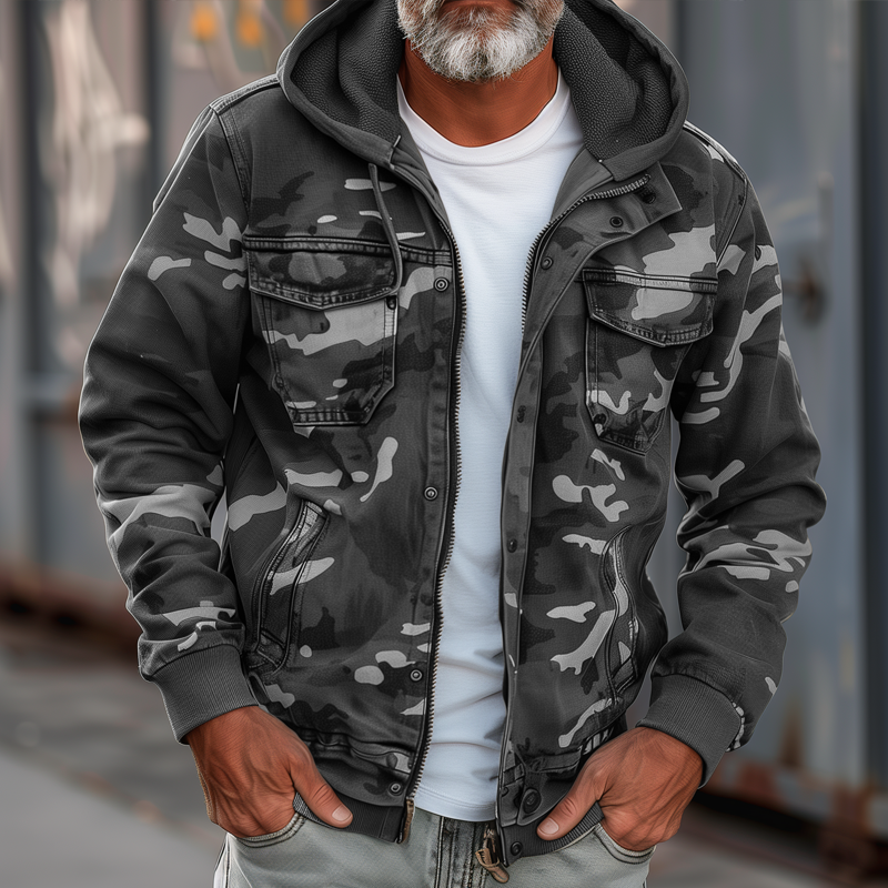 Men's Camouflage Hooded Multi-pocket Zip Cargo Jacket 69249000Z | Last day 80% off!