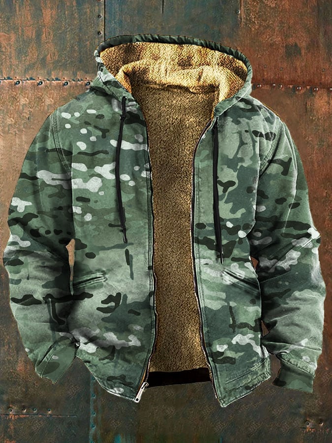 Men's Retro Camouflage Print Fleece Jacket Last day 80% off!