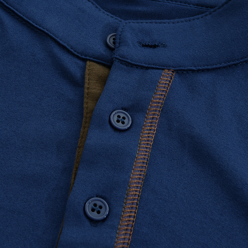 Men's Casual Colourblock Henley Collar Cotton Short Sleeve T-Shirt 53275107Y | Last day 80% off!