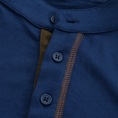 Men's Casual Colourblock Henley Collar Cotton Short Sleeve T-Shirt 53275107Y | Last day 80% off!