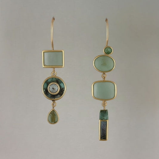 Ivy Asymmetrical Green Gem Earrings | Last day 80% off!