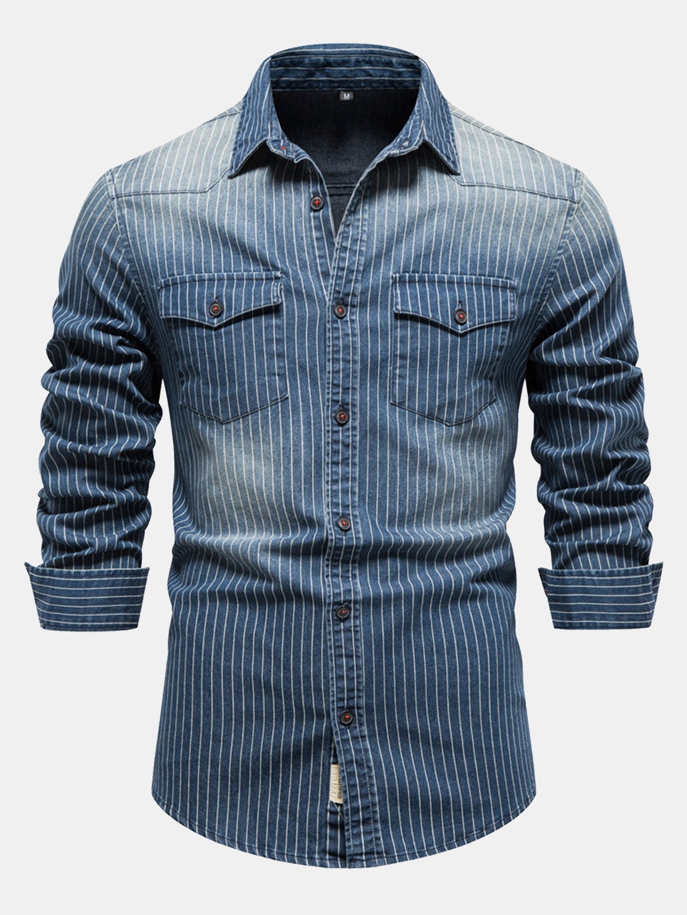 Striped washed denim shirt with pockets | Last day 80% off!